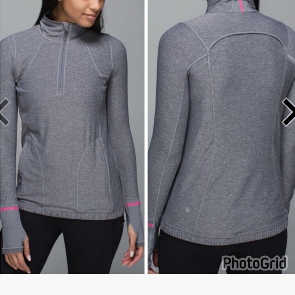 Lululemon long sleeve pace pusher half zip pullover top in heather slate gray 6